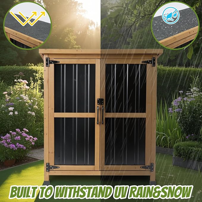 Outdoor Storage Cabinet, Small Wood & Metal Storage Shed - Image 4