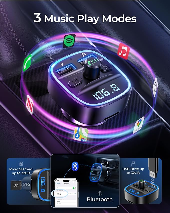 LENCENT FM Transmitter, Audio Receiver Car Charger MP3 Player, Support - Image 4
