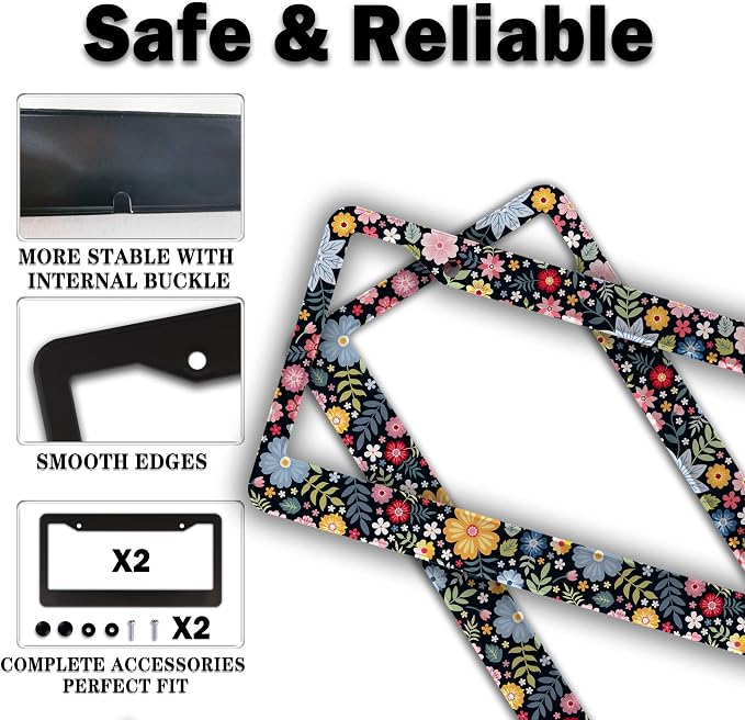License Plate Protector Multicolor License Plate Frames Colorful Floral Flowers - Image 4