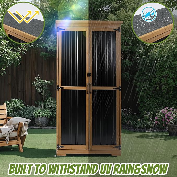 Outdoor Storage Cabinet, Wood & Metal Storage Shed - Image 2