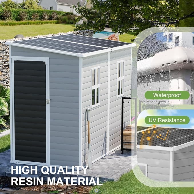 8x4x6 FT Resin Lean to Shed, Waterproof Outdoor Storage Shed - Image 5