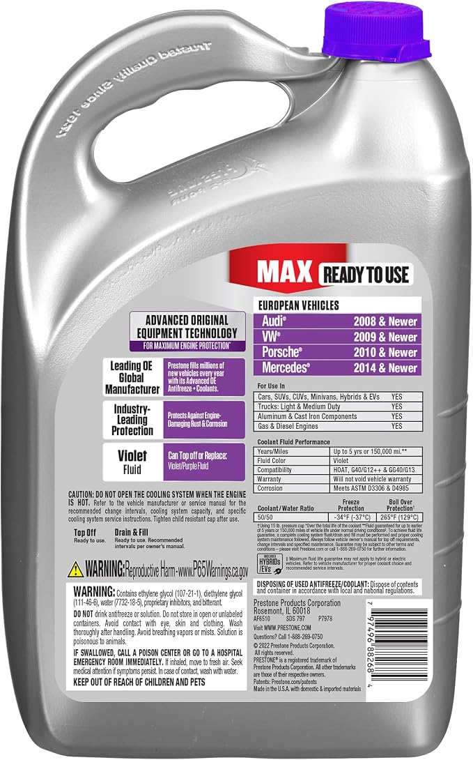 Prestone AF6510 MAX European Vehicles Violet Antifreeze and Coolant, 1 Gallon - Image 2