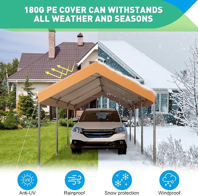 12X20 Ft Heavy Duty Carport Canopy, Portable Garage, Car Tents, Reinforced - Image 4
