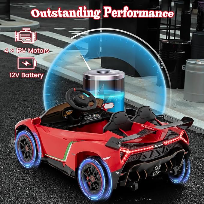 Costzon Ride on Car, Lamborghini Licensed 12V Battery Powered 4WD Sports Car - Image 5