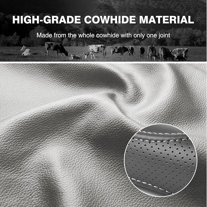 High-Grade Gray Genuine Leather Steering Wheel Cover - Image 3
