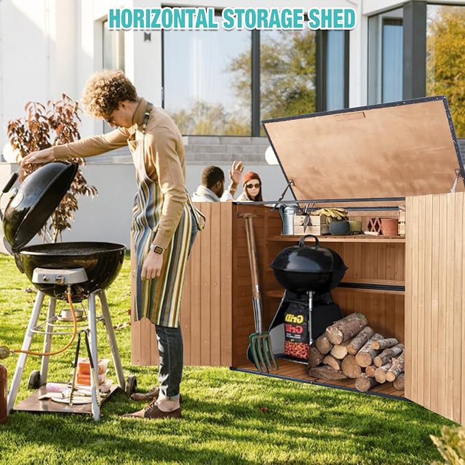 Outdoor Storage Cabinet, Wooden Garden Shed - Image 4