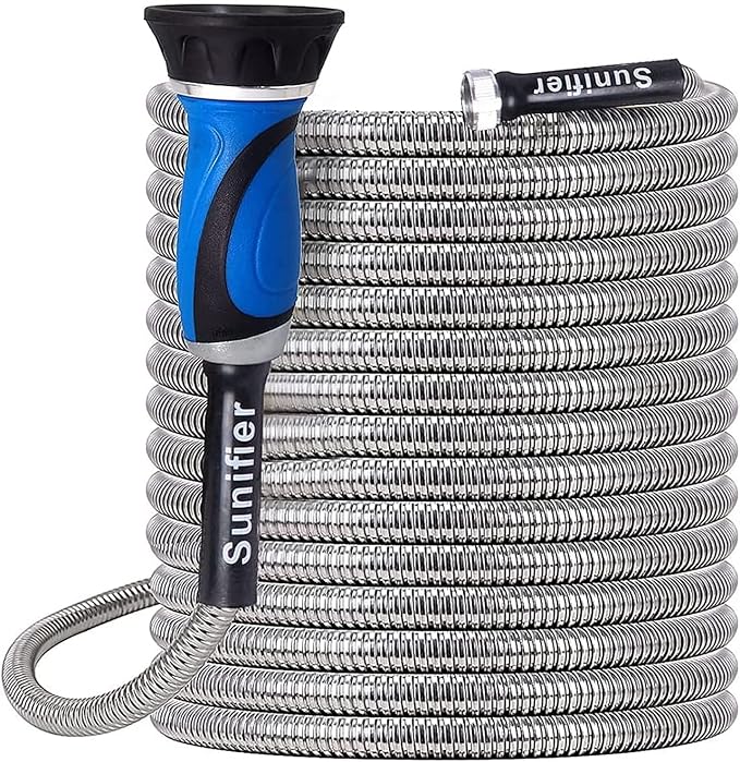 Metal Garden Hose 25 Ft Flexible Stainless Steel Garden Hose Lightweight by Sunifier