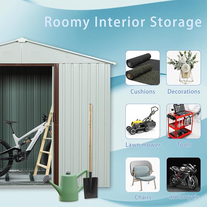 4x8 FT Outdoor Storage Shed, Metal Garden Shed - Image 7