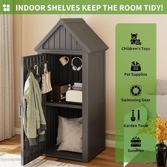 Shed Outdoor Storage Shed with Sloping Roof and Lockable Door, Resin Outdoor - Image 4