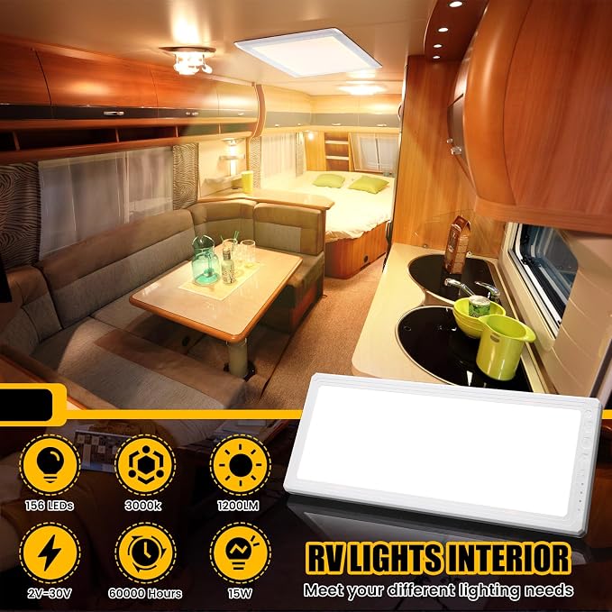 4 Pack RV Ceiling Lights Interior 16.7"x 6.6" 156 LEDs 1200 Lm RV LED Lights - Image 4