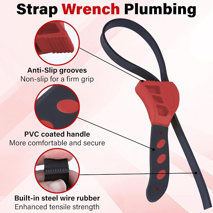 2 PCS Strap Wrench Plumbing, Rubber Strap Wrench, 24 Inch & 19.7 Inch Oil - Image 4