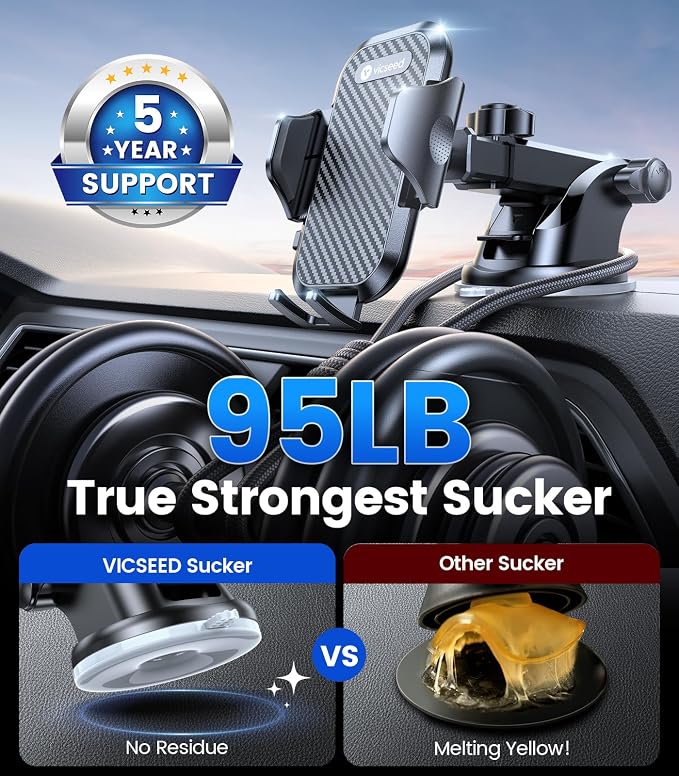 VICSEED Strong Suction Car Phone Holder 3-in-1 Dashboard Windshield Vent - Image 4
