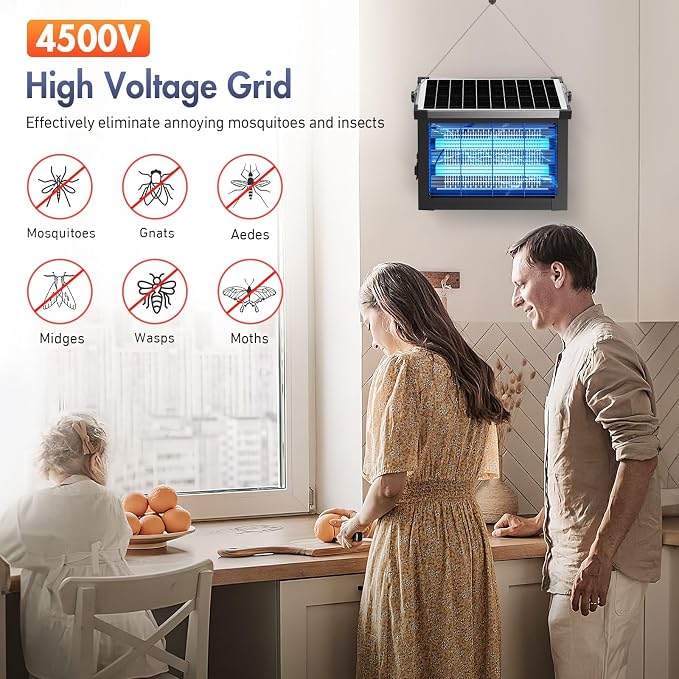 Solar Bug Zapper Outdoor, Jinyeda 4500V Rechargeable Mosquito Zapper 4000mAh - Image 3