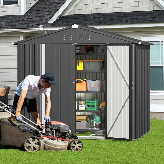 Gizoon Outdoor Storage Shed 8 x 6 FT, Galvanized Metal Garden Shed - Image 2
