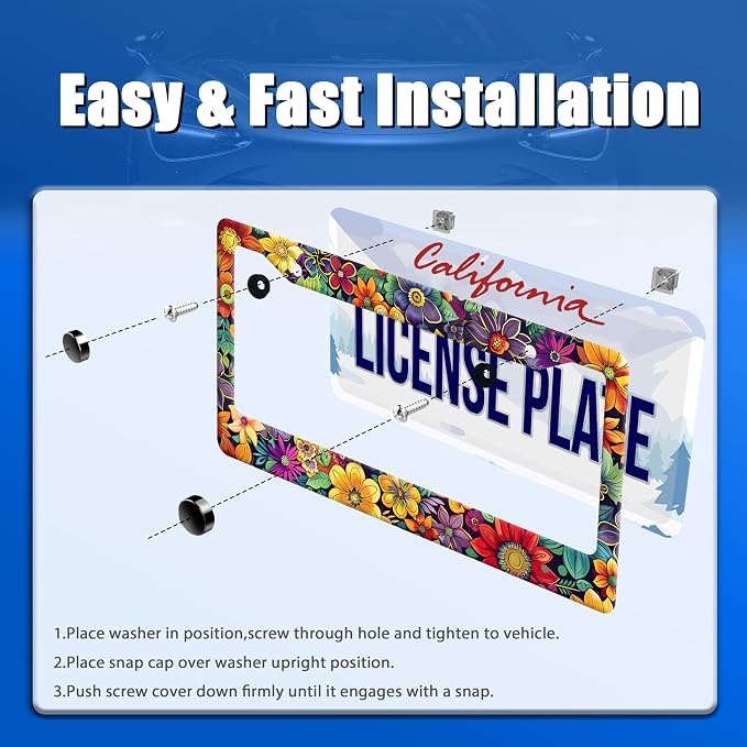 Bright Flowers Colorful Floral License Plate Frame Flower License Plate - Image 3