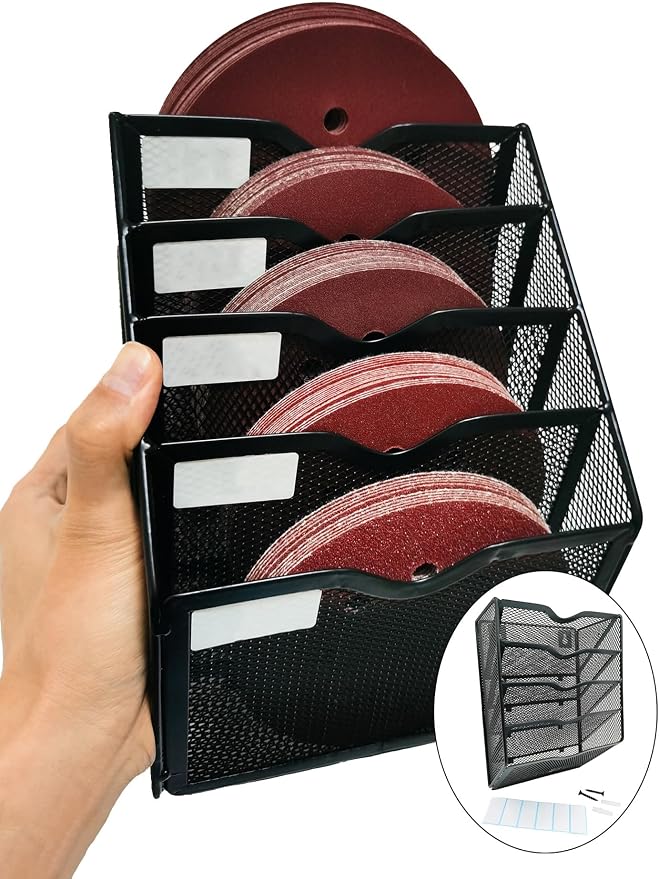 5-Tier Wall Mount All Metal Sandpaper Organizer, Hanging Sandpaper Storage Rack by ZYRELYNX