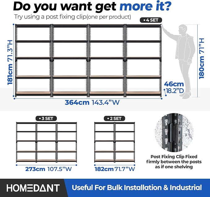 HOMEDANT 5 Tier Laminated Boltless Metal Shelving Unit Adjustable Garage - Image 7