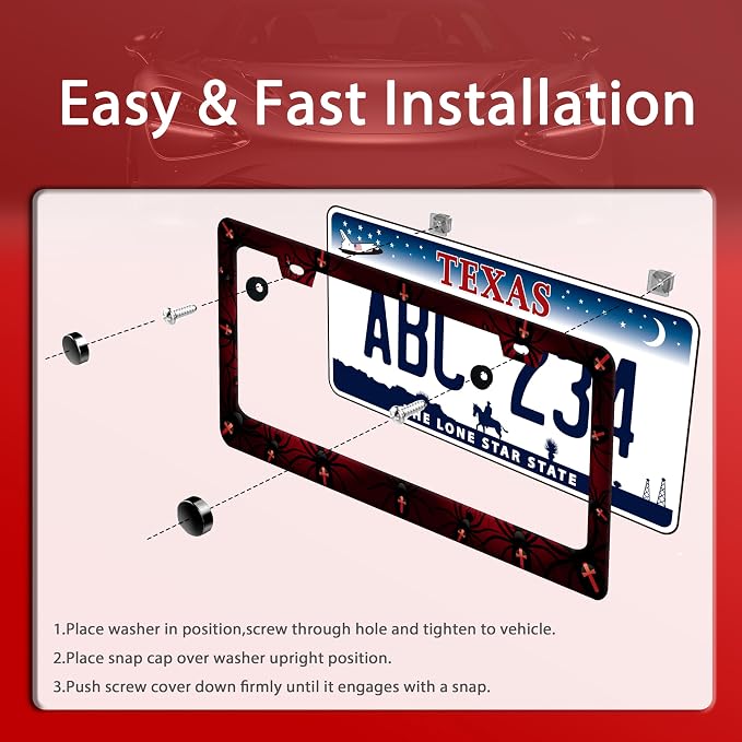 Personalise Bat Spider Web License Plate Frame Red Black License Plate Frames - Image 3