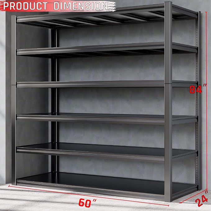 60" W Garage Shelving Heavy Duty, 6 Tier Garage Shelves, Commercial Metal - Image 2