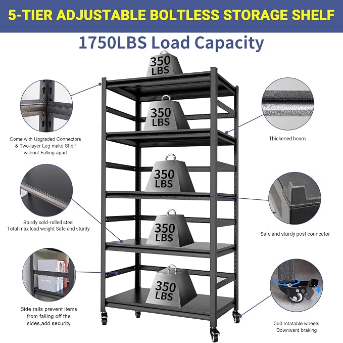 TOPKEY Metal Storage Shelf Garage Storage Shelves, Heavy Duty 5-Tier Utility - Image 4