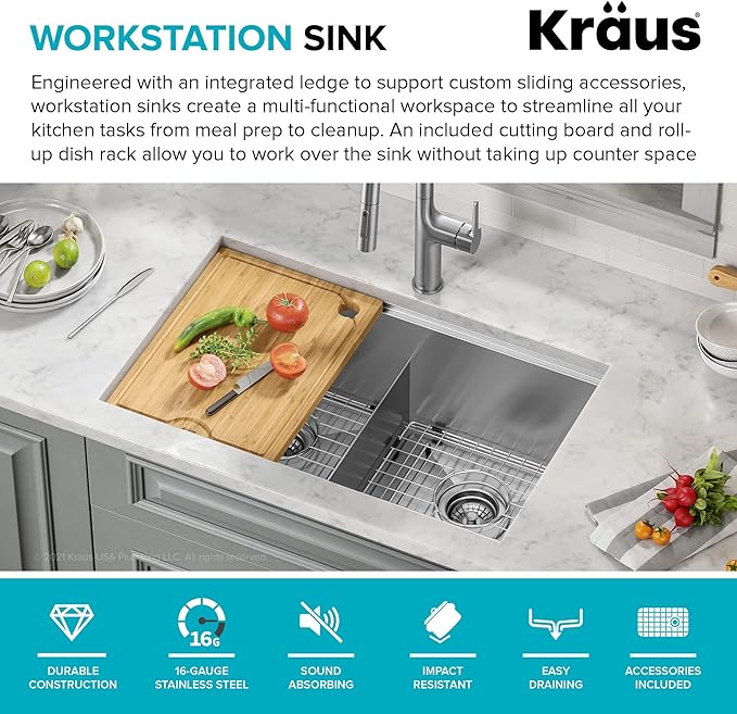 KRAUS Kore Workstation 30-inch Undermount 16 Gauge Stainless Steel Kitchen Sink - Image 3