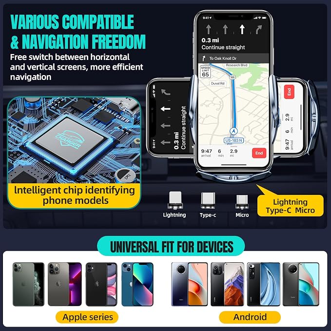 Wireless Car Charger, MAX 15W Fast Charging Auto Clamping, Sensing Phone Holder - Image 4