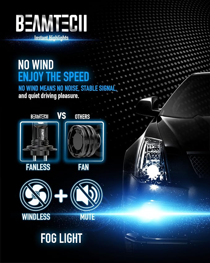 BEAMTECH H7 Fog Light Bulb Fog Light 6500K Xenon White Fanless In Line Pack Of 2 - Image 5