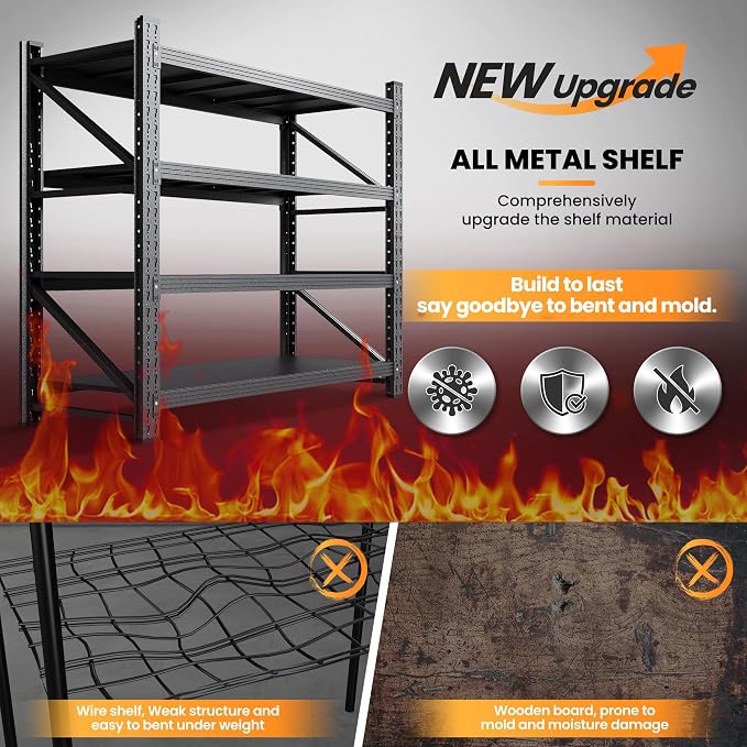 60” W Heavy Duty Garage Shelving, 5000LBS Metal Storage Shelves, 4 Tier Storage - Image 6