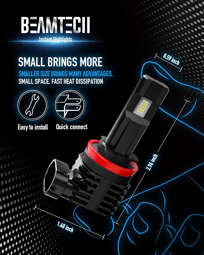 BEAMTECH H11 Bulb, H8 H9 Fog Light Bulb Fanless in Line 6500K Light Bulb Pack - Image 4