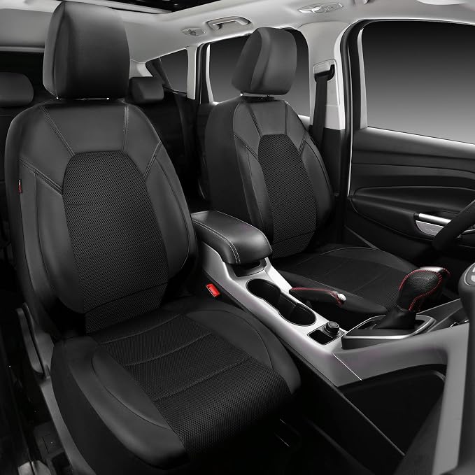 CAR PASS Leather Two Front Car Seat Cover; 4Pcs Waterproof Car Floor Mats & - Image 2