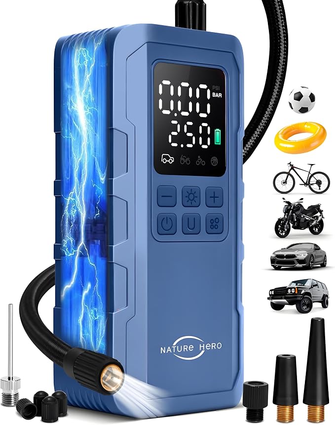 Tire Inflator Portable Air Compressor, 150 PSI car tire air pump portable by NATUREHERO