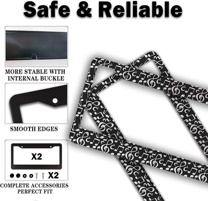 License Plate Cover for Car Black and White License Plate Frames Music Musical - Image 4