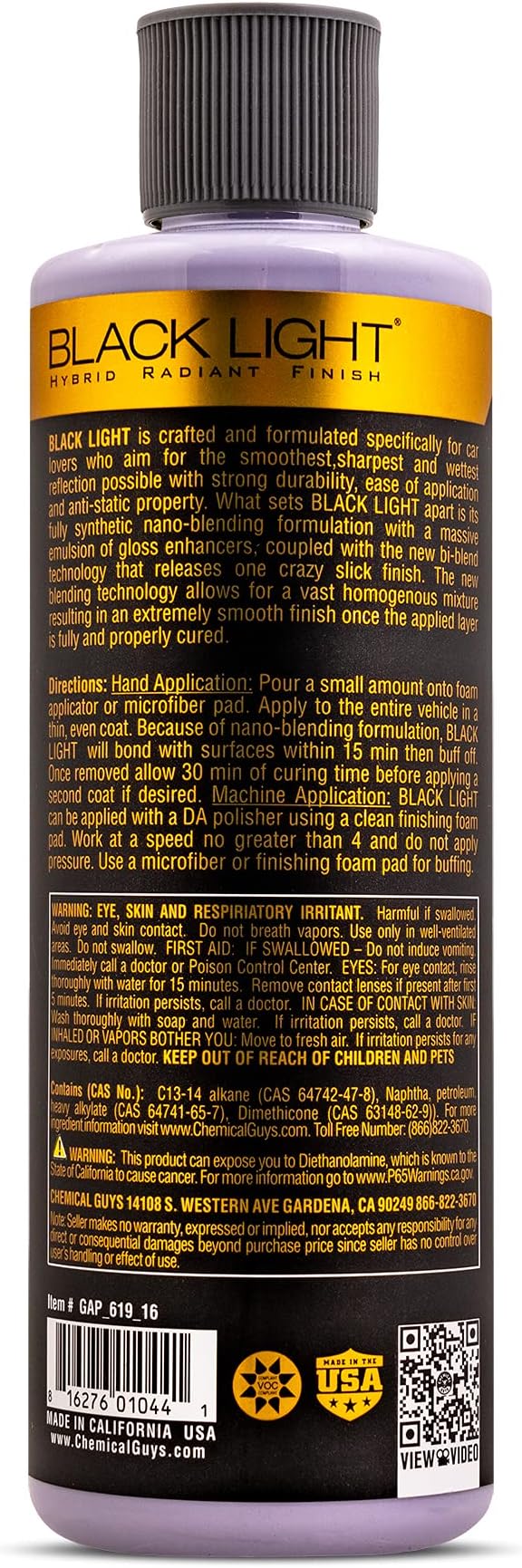 Chemical Guys GAP 619 16 Black Light Hybrid Radiant Finish, Glaze & Sealant - Image 2