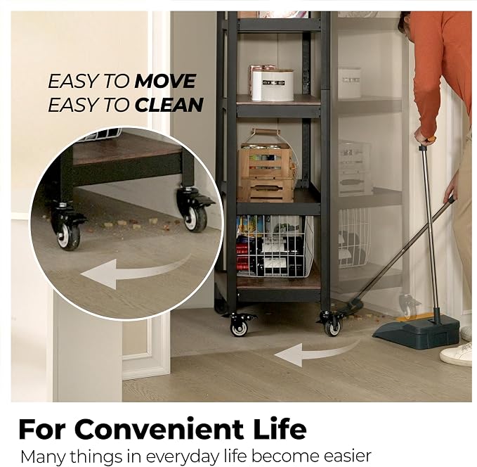 HOMEDANT House 5-Tier Metal Rolling Cart Shelf Rack Casters Heavy Duty - Image 4