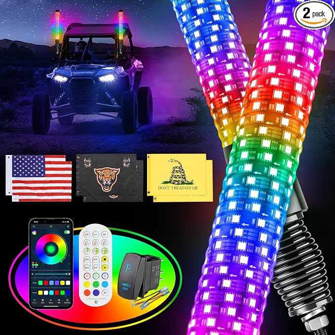 2PCS 3FT Fat Whip Lights for UTV ATV by Ehaho