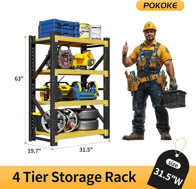 Garage Shelving Unit, 4 Tier Heavy Duty Racks, Easy Assembly, Metal Racks - Image 2