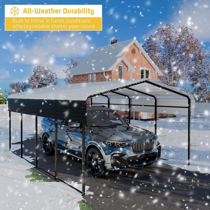 Metal Carport 10 * 15 FT with Enhanced Base Heavy Duty Garage with Galvanized - Image 5