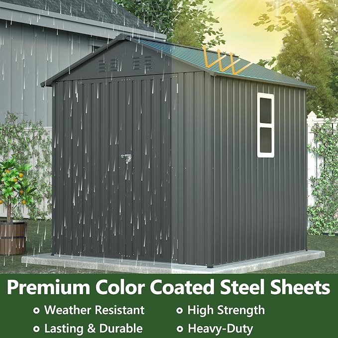 Outdoor Storage Shed, 6 X 6ft Metal Galvanized Steel Garden Shed - Image 7