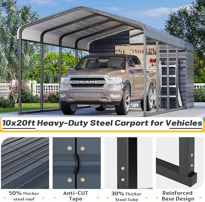 EROMMY 10x25 FT Carport Storage Shed 2-in-1, Heavy Duty Car Port - Image 5