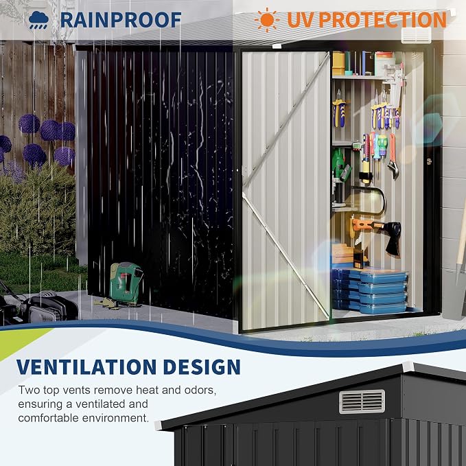 4x8 FT Metal Outdoor Lean to Storage Shed, Lean to Garden Shed Utility Tool Shed - Image 4