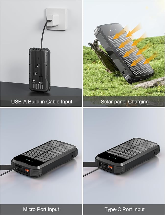 Solar Charger Power Bank, 40000mAh Portable Phone Charger Built in 4 Cables - Image 4