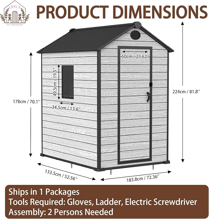 4.4x6 FT Resin Outdoor Storage Shed Large, 230 Cuft Garden Tool Sheds & Outdoor - Image 9