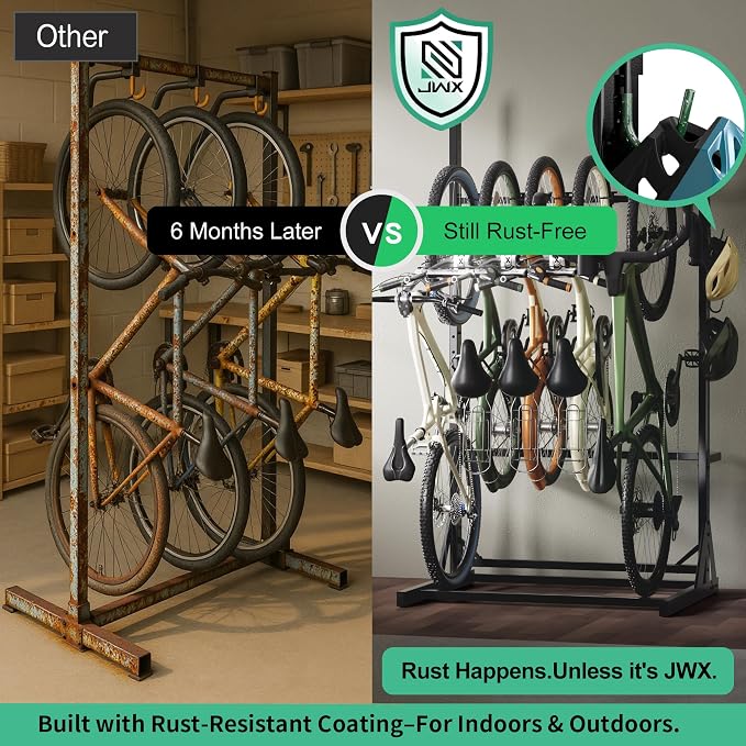 JWX Freestanding 5 Bike Rack, Heavy Duty Floor Bike Stand - Image 8