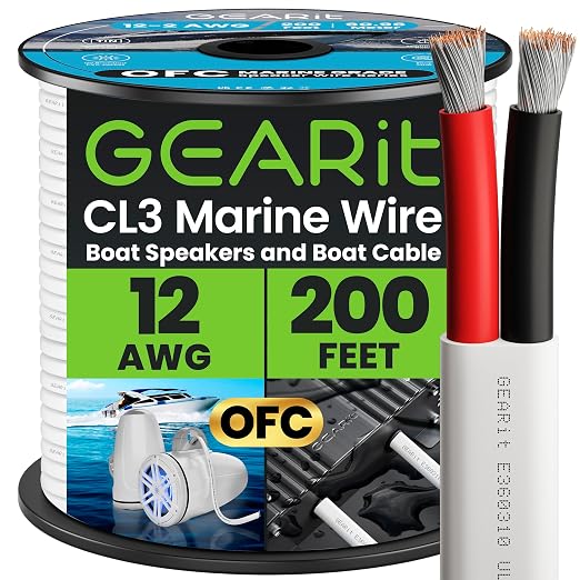 GEARit 12 Gauge Marine Wire, 12/2 AWG Marine Grade Tinned Copper Oxygen Free by GEARit