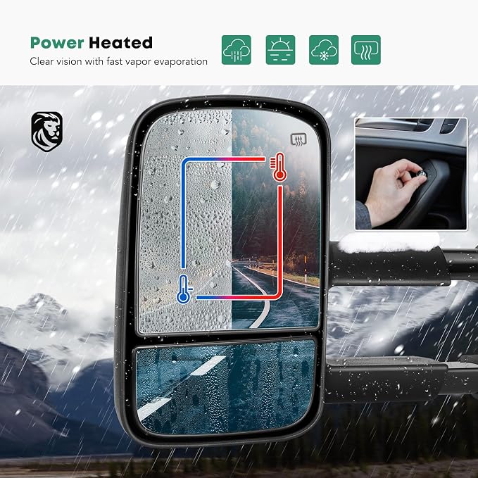 YHTAUTO Power Adjusted Heated Towing Mirrors Fit Toyota 07-21 Tundra, 08-17 - Image 4