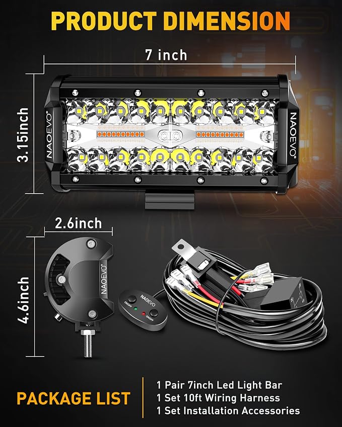 NAOEVO 7 Inch Light Bar, 240W 24, 000LM Offroad Fog/Driving Lights LED Pods - Image 9