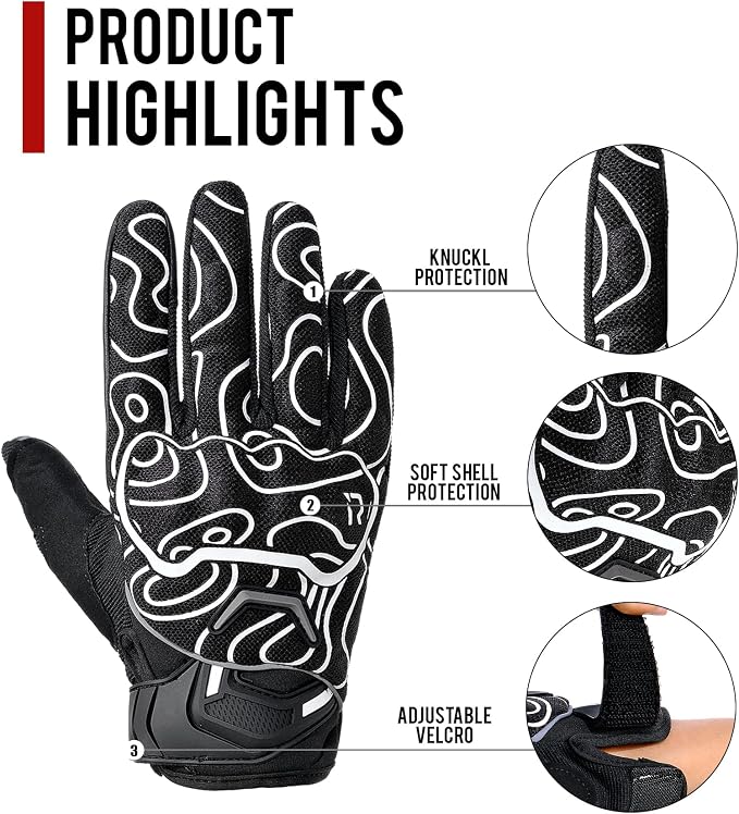 BORLENI Motorcycle Gloves Motorbike Glove Full Finger Knuckle Protection - Image 7