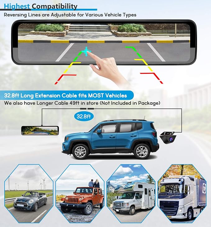 PORMIDO Triple Mirror Dash Cam 12" - Image 6