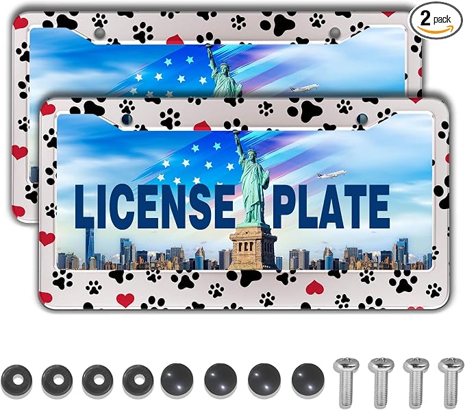 License Plate Frames Black, and Red License Plate Bracket Dog Footprints by Unknown