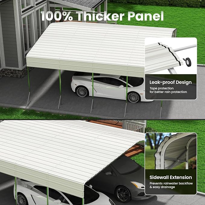 20x20' Heavy Duty Metal Carport – Sturdy Structure, All-Weather Protection - Image 3